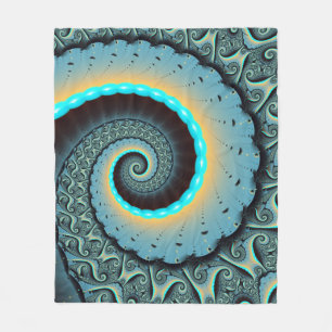 Abstrakt blå turkos orange fraktal konst spiral fleecefilt