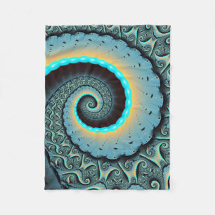Abstrakt blå turkos orange fraktal konst spiral fleecefilt