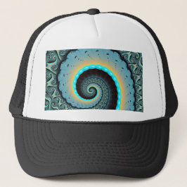 Abstrakt blå turkos orange fraktal konst spiral keps
