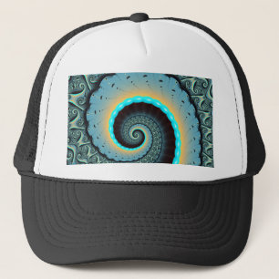 Abstrakt blå turkos orange fraktal konst spiral keps