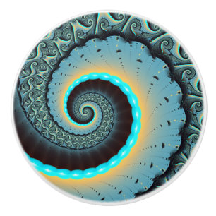 Abstrakt blå turkos orange fraktal konst spiral knopp