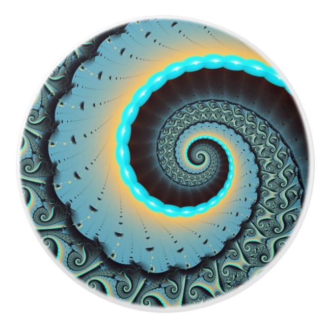 Abstrakt blå turkos orange fraktal konst spiral knopp (Framsidan)