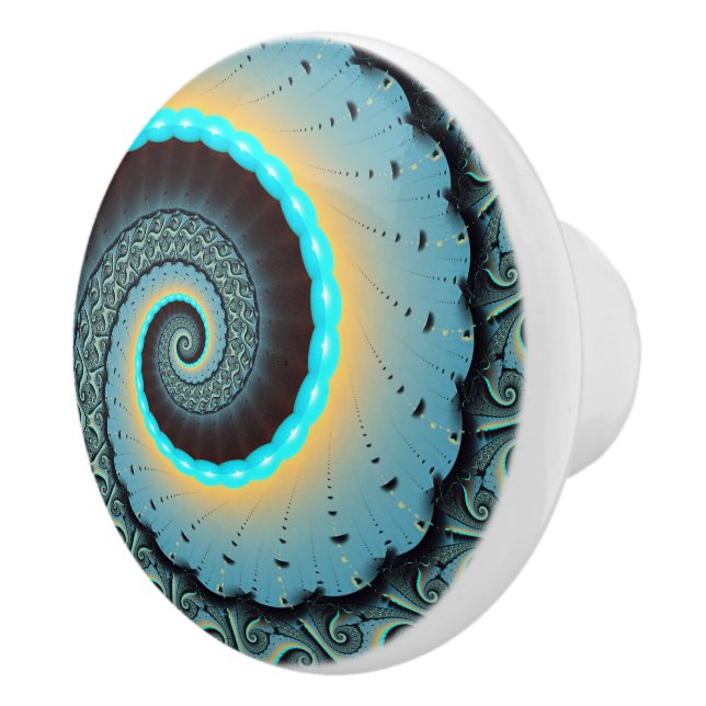Abstrakt blå turkos orange fraktal konst spiral knopp (Höger)
