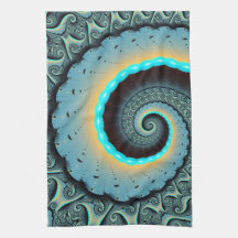 Abstrakt blå turkos orange fraktal konst spiral