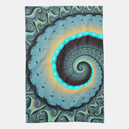 Abstrakt blå turkos orange fraktal konst spiral kökshandduk