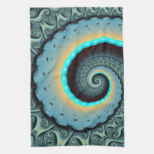 Abstrakt blå turkos orange fraktal konst spiral kökshandduk