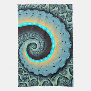 Abstrakt blå turkos orange fraktal konst spiral kökshandduk