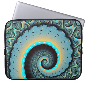 Abstrakt blå turkos orange fraktal konst spiral laptop fodral