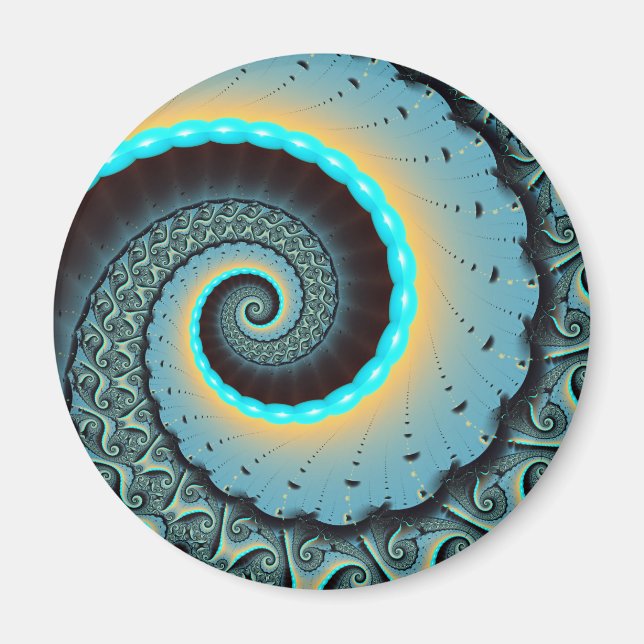 Abstrakt blå turkos orange fraktal konst spiral magnet (Framsidan)