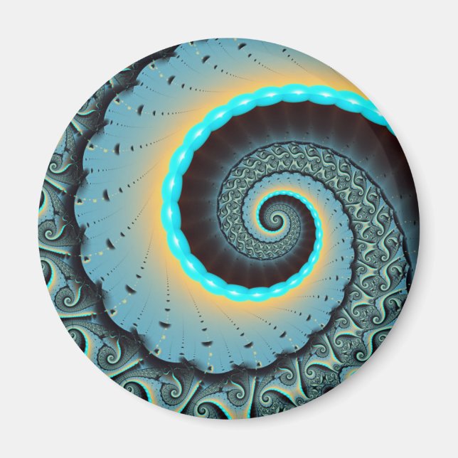 Abstrakt blå turkos orange fraktal konst spiral magnet (Framsidan)