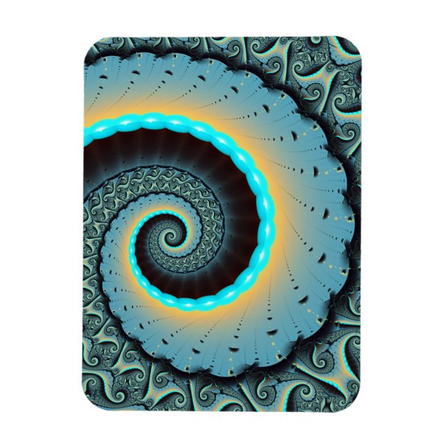 Abstrakt blå turkos orange fraktal konst spiral magnet (Vertikal)