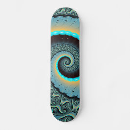 Abstrakt blå turkos orange fraktal konst spiral mini skateboard bräda 18,5 cm