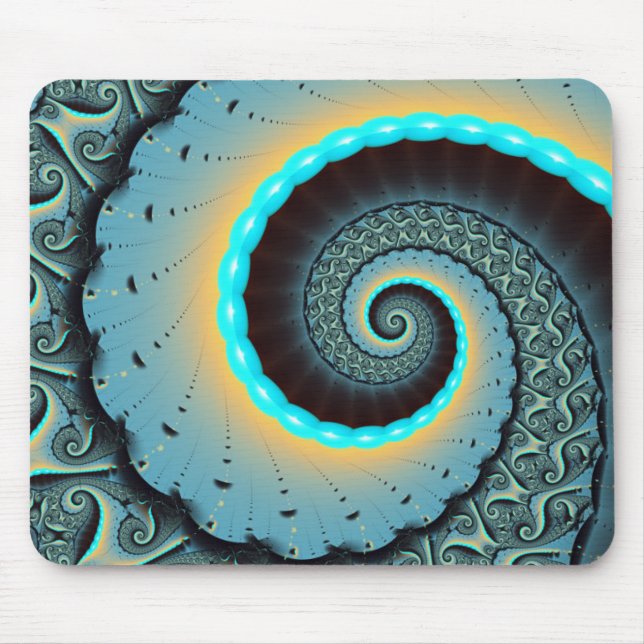 Abstrakt blå turkos orange fraktal konst spiral musmatta (Framsidan)