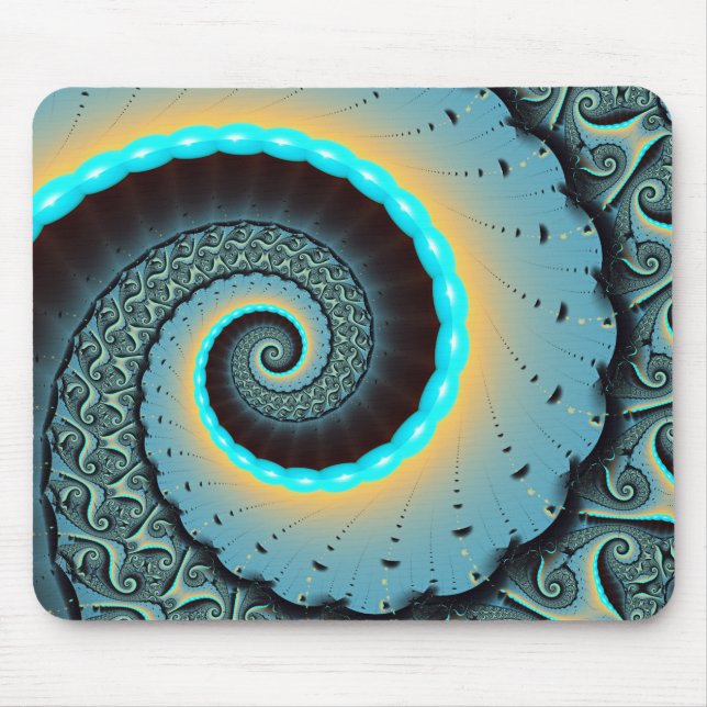 Abstrakt blå turkos orange fraktal konst spiral musmatta (Framsidan)