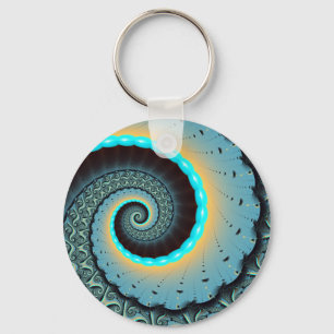 Abstrakt blå turkos orange fraktal konst spiral nyckelring