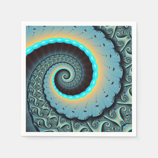 Abstrakt blå turkos orange fraktal konst spiral pappersservett (Framsidan)