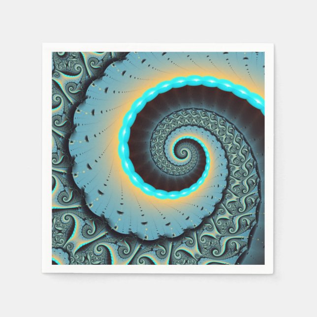 Abstrakt blå turkos orange fraktal konst spiral pappersservett (Framsidan)