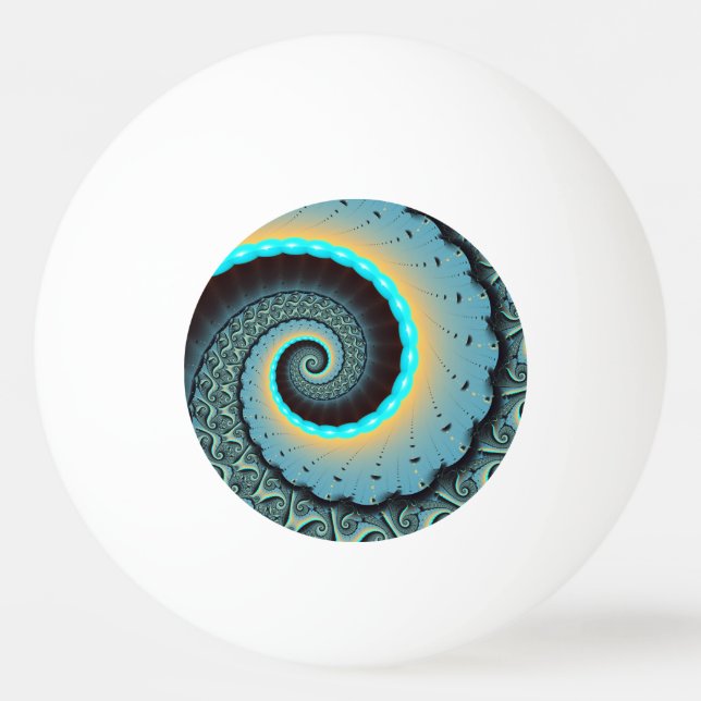 Abstrakt blå turkos orange fraktal konst spiral pingisboll (Framsidan)