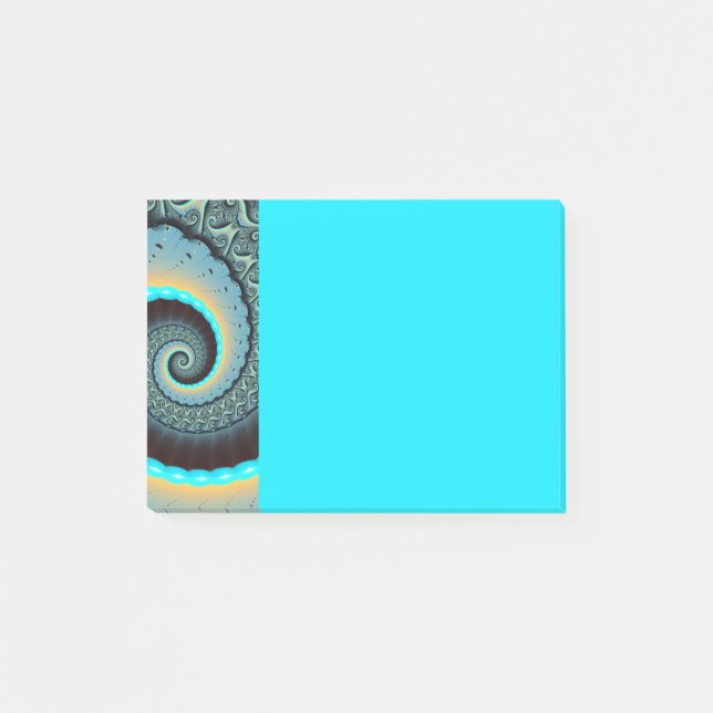 Abstrakt blå turkos orange fraktal konst spiral post-it block (Framsida)
