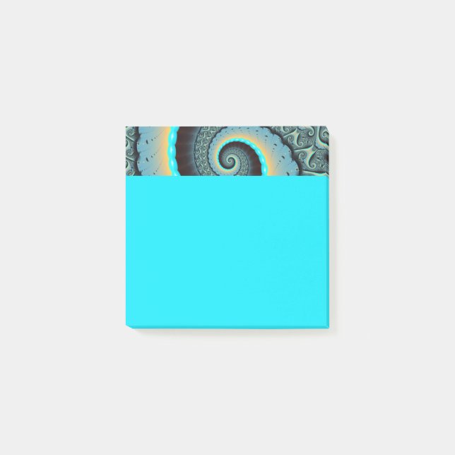 Abstrakt blå turkos orange fraktal konst spiral post-it block (Framsida)