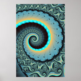 Abstrakt blå turkos orange fraktal konst spiral poster