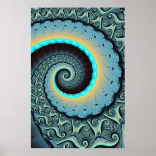 Abstrakt blå turkos orange fraktal konst spiral poster