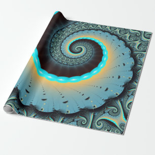 Abstrakt blå turkos orange fraktal konst spiral presentpapper