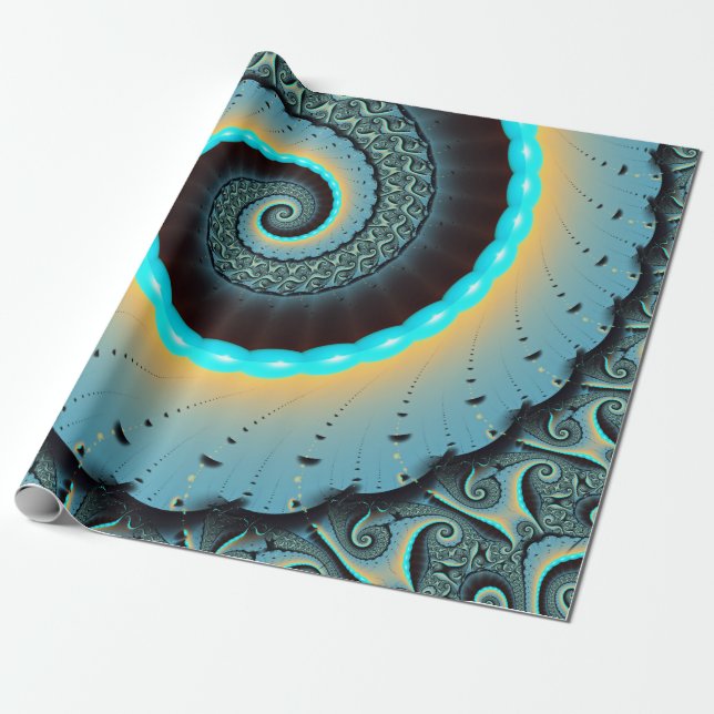 Abstrakt blå turkos orange fraktal konst spiral presentpapper (Utrullad)