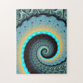 Abstrakt blå turkos orange fraktal konst spiral pussel