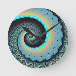 Abstrakt blå turkos orange fraktal konst spiral rund klocka