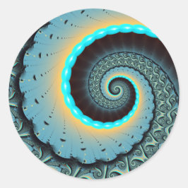 Abstrakt blå turkos orange fraktal konst spiral runt klistermärke