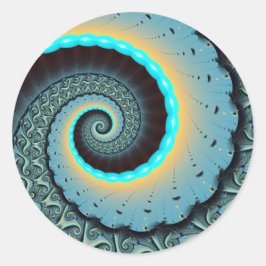 Abstrakt blå turkos orange fraktal konst spiral runt klistermärke