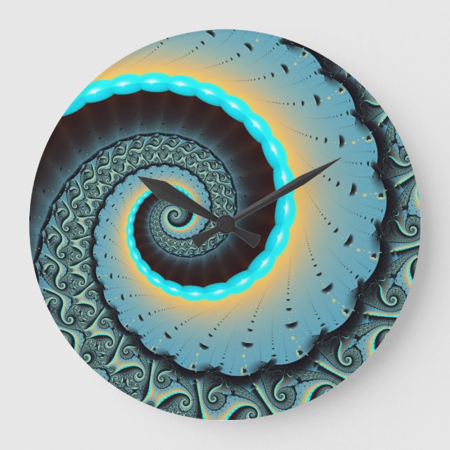 Abstrakt blå turkos orange fraktal konst spiral stor klocka (Framsida)