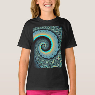 Abstrakt blå turkos orange fraktal konst spiral t shirt
