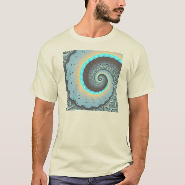 Abstrakt blå turkos orange fraktal konst spiral t shirt (Framsida)