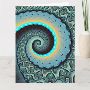 Abstrakt blå turkos orange fraktal konst spiral tack kort