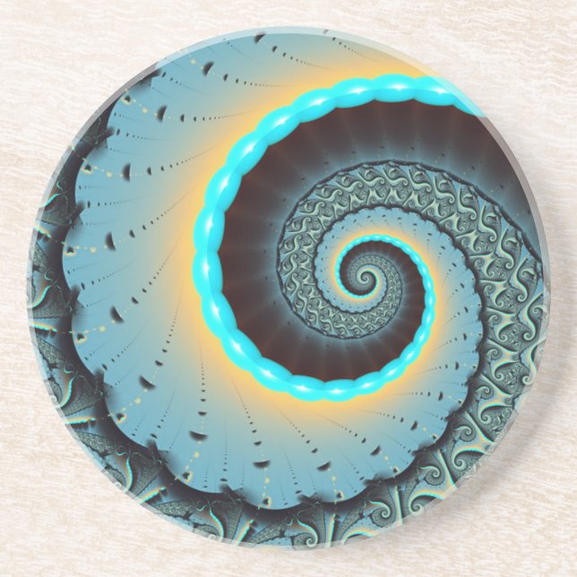 Abstrakt blå turkos orange fraktal konst spiral underlägg (Framsidan)