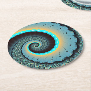Abstrakt blå turkos orange fraktal konst spiral underlägg papper rund