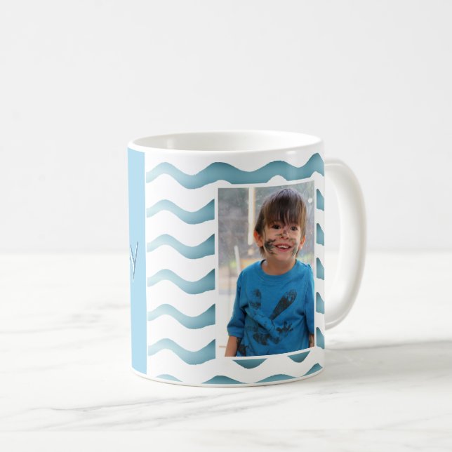 Abstrakt Blå Våg Pojke Glad Födelsedag Foto Kaffemugg (Framsida höger)