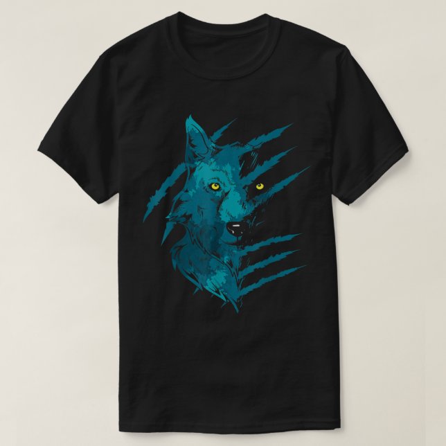 Abstrakt blå vargandeskratcharbet t shirt (Design framsida)