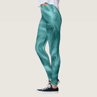 Abstrakt blå vatten virvlande målning konstverk leggings