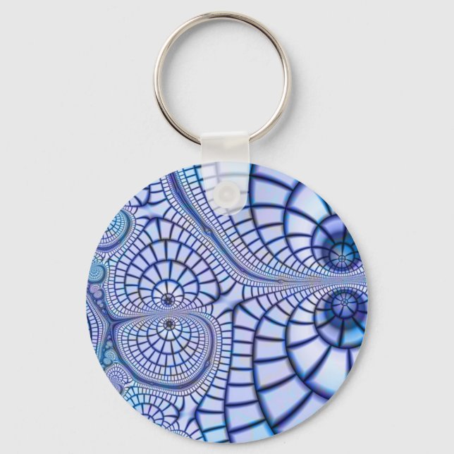 abstrakt blå violett och vit fraktal design nyckelring (Framsida)
