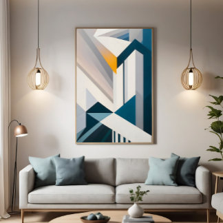 Abstrakt Blå Vit Guld Geometrisk Arkitektur Poster