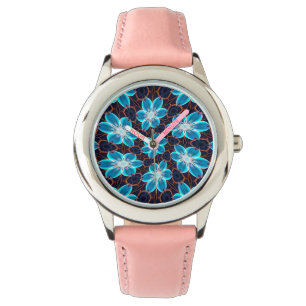 Abstrakt Blåa blommor Mönster Armbandsur