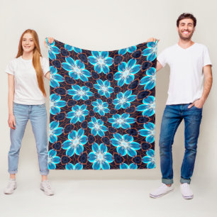 Abstrakt Blåa blommor Mönster Fleecefilt