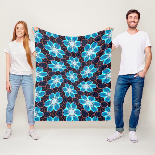 Abstrakt Blåa blommor Mönster Fleecefilt (På plats)