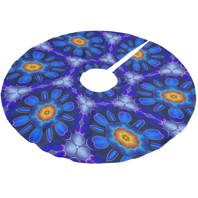 Abstrakt Blåa blommor Mönster Julgransmatta Borstad Polyester (Vinklad)