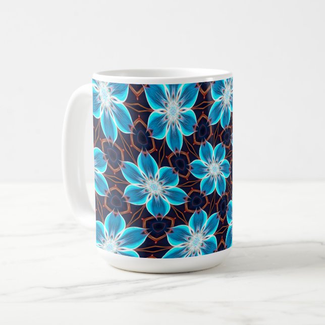 Abstrakt Blåa blommor Mönster Kaffemugg (Framsida vänster)