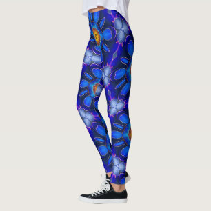Abstrakt Blåa blommor Mönster Leggings
