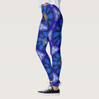 Abstrakt Blåa blommor Mönster Leggings